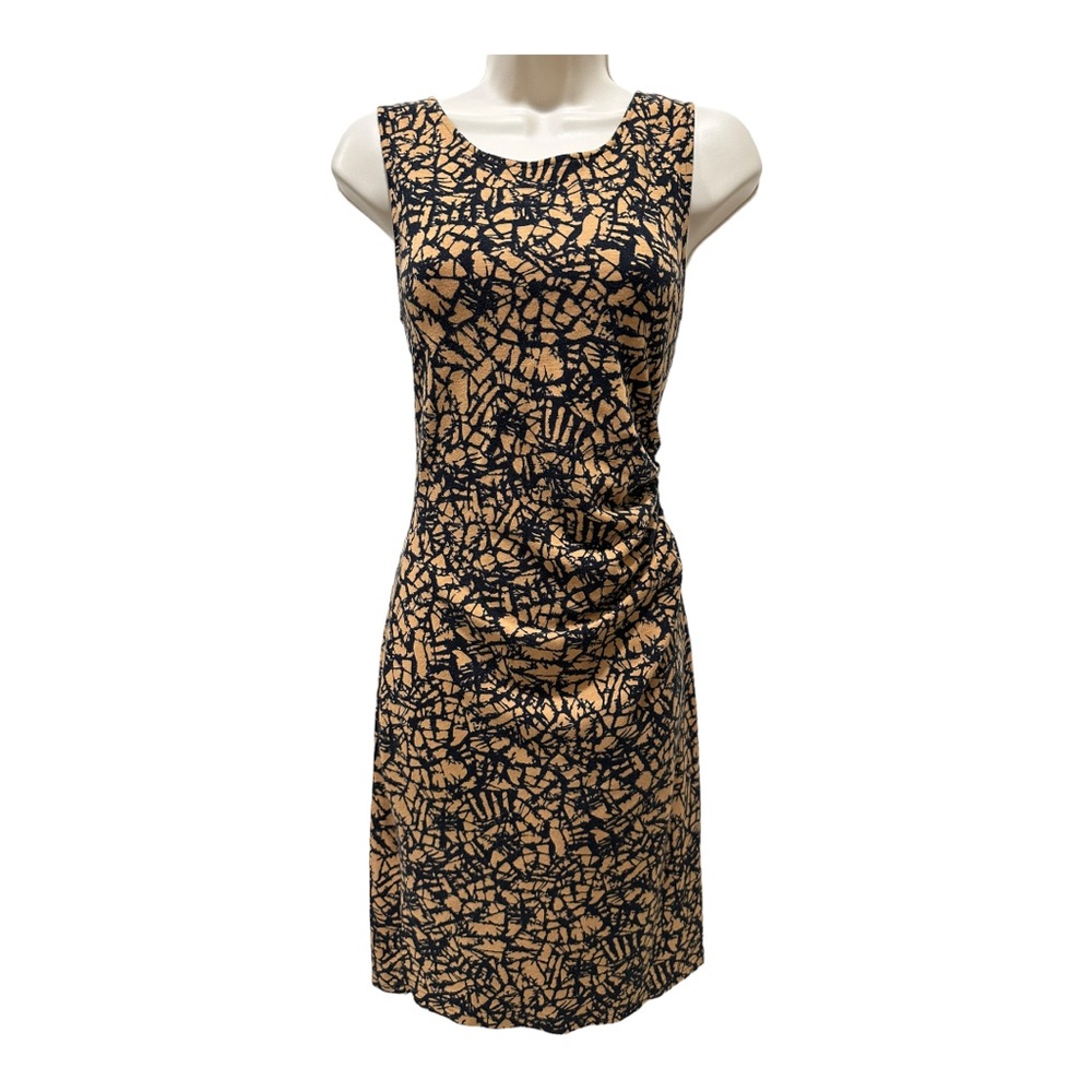 ⭐️ KENNETH COLE BODYCON BLACK & CAMEL/ DARK TAN DRESS-2 WAY ZIPPER MIDI SZ 6 ⭐️